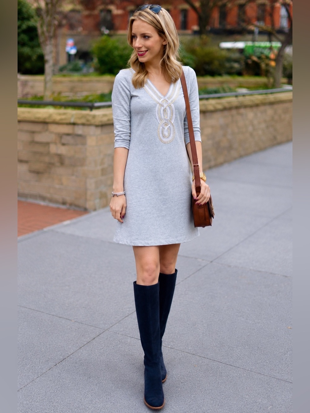 Lilly Pulitzer Grey French Terry Dress Gold Embellished Casual Resort Dress